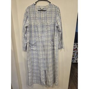 Intimates Essentials House Dress Robe Blue Plaid Embroidered Zip Front Size S